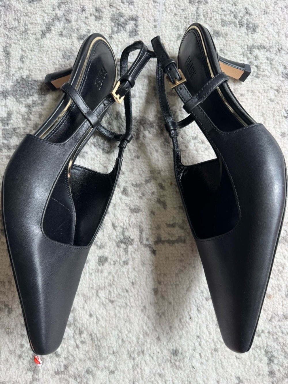 PAIGE Winnie Black Leather Pointed Toe Slingback Pump with Gold Buckle - Picture 6 of 10
